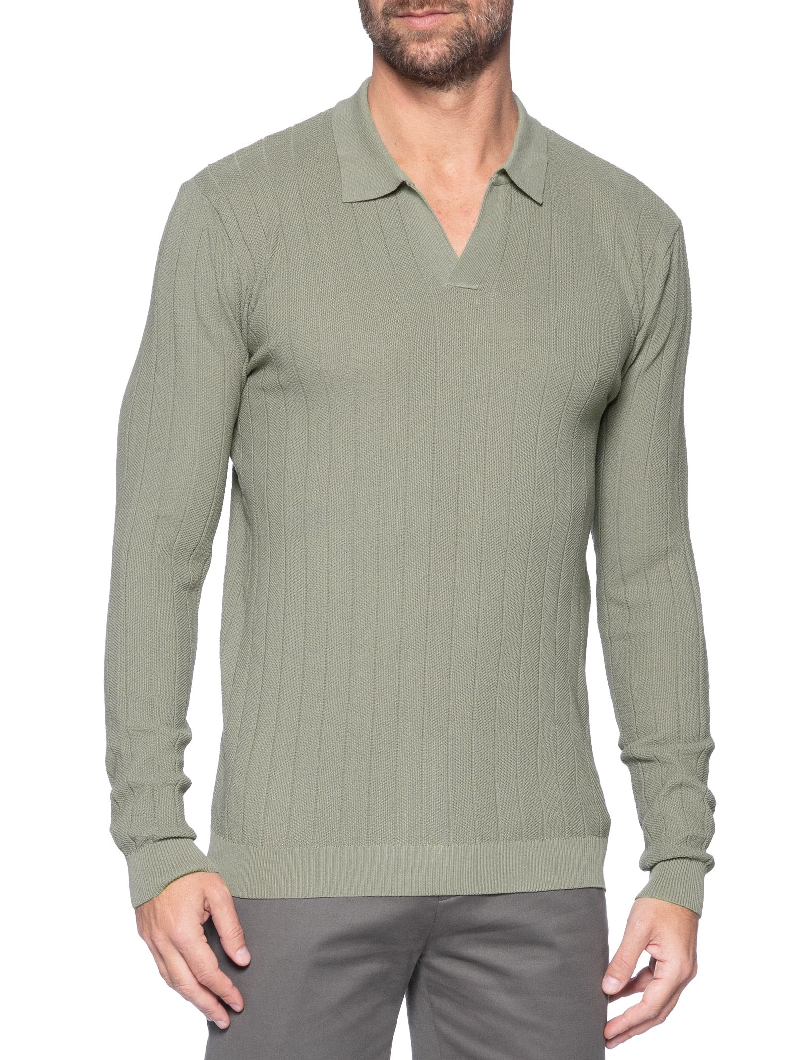 Suéter Masculino Tricot Polo Com Textura Verde '2 Essential