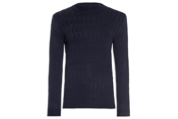 Suéter Masculino Tricot Textura Gola Alta - Azul