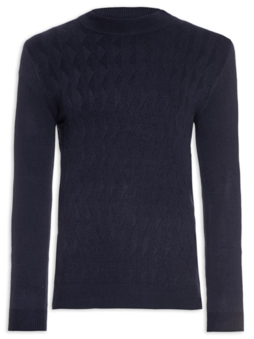 Suéter Masculino Tricot Textura Gola Alta – Azul
