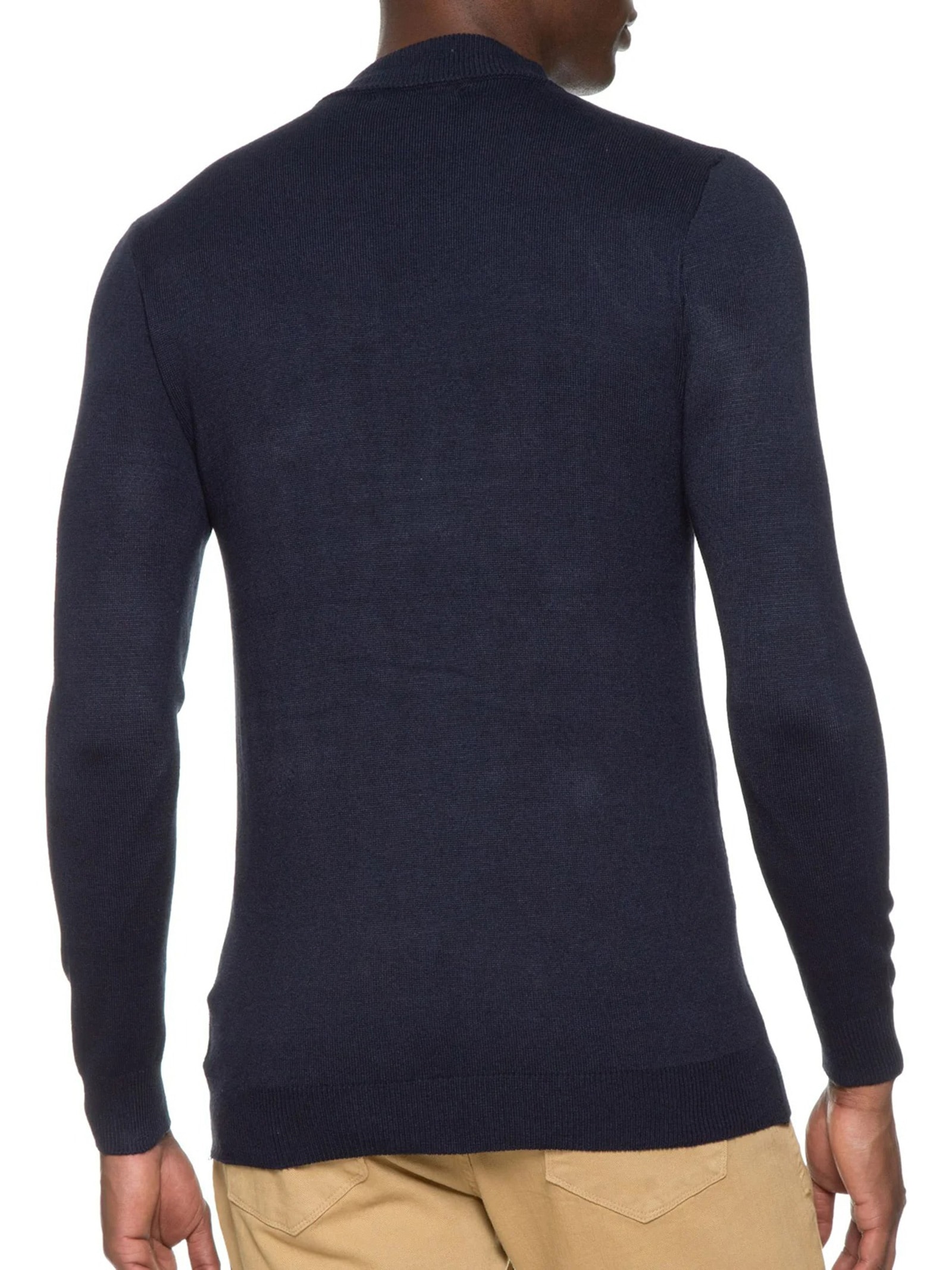 Suéter Masculino Tricot Textura Gola Alta Azul '2 Essential