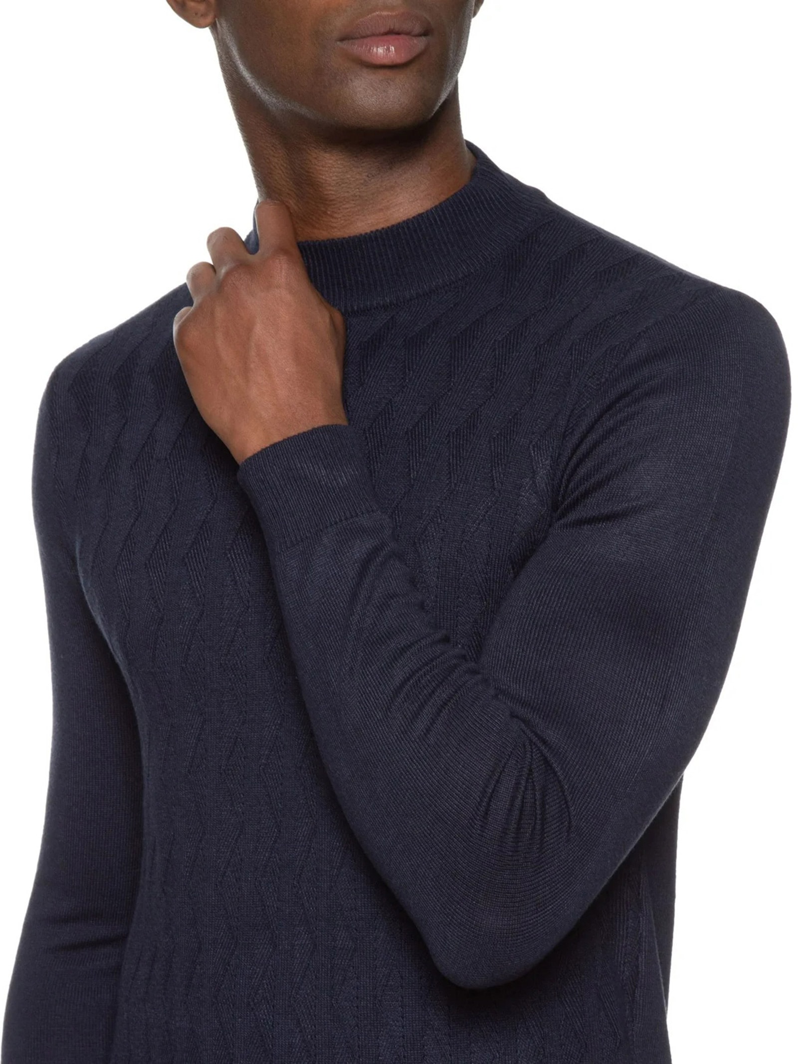 Suéter Masculino Tricot Textura Gola Alta Azul '2 Essential