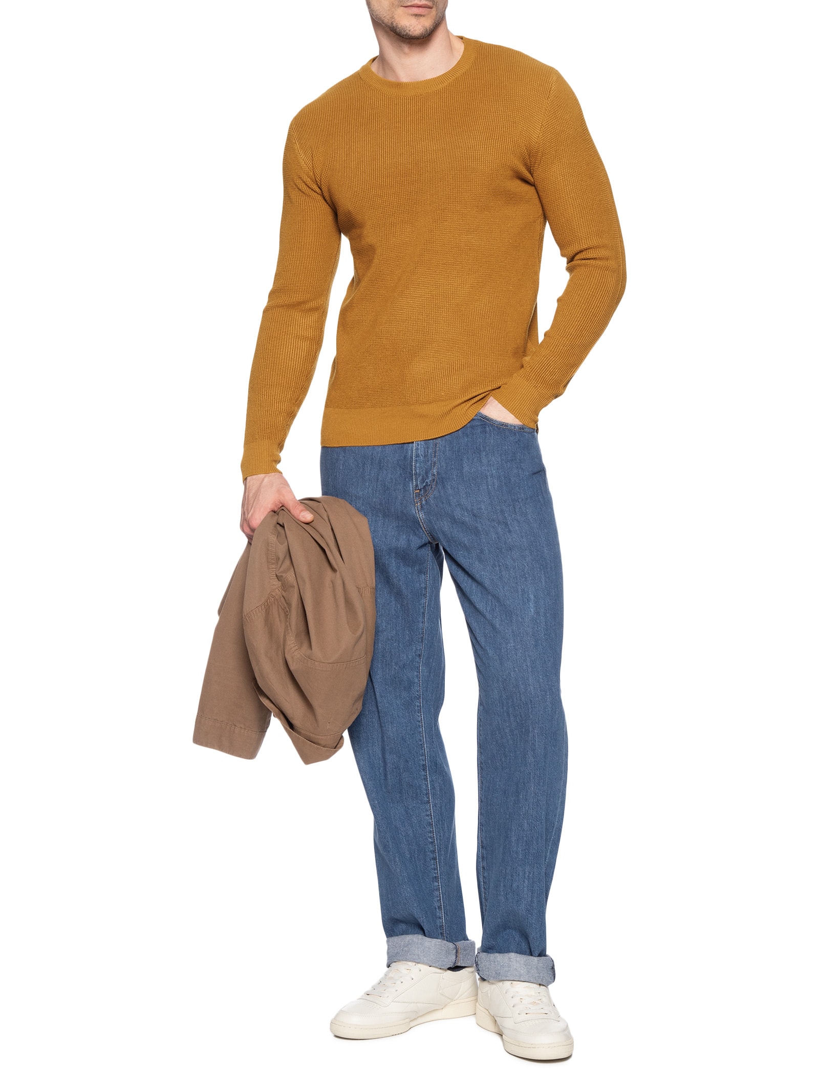 Suéter Masculino Tricot Texturizado Gola Redonda Amarelo Basiq Men