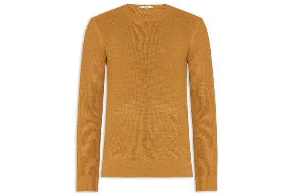Suéter Masculino Tricot Texturizado Gola Redonda - Amarelo