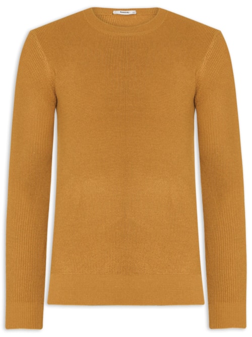 Suéter Masculino Tricot Texturizado Gola Redonda – Amarelo