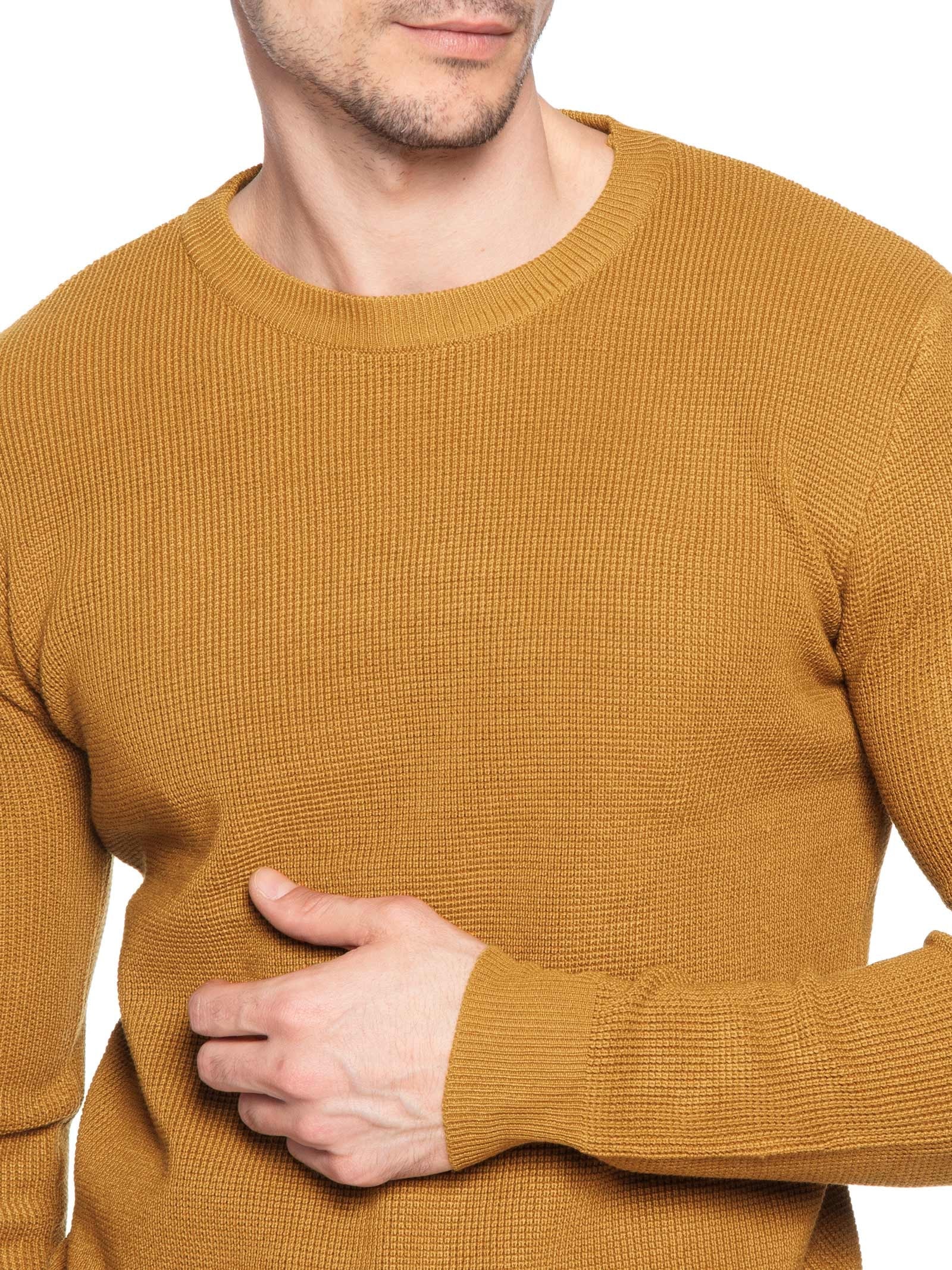 Suéter Masculino Tricot Texturizado Gola Redonda Amarelo Basiq Men
