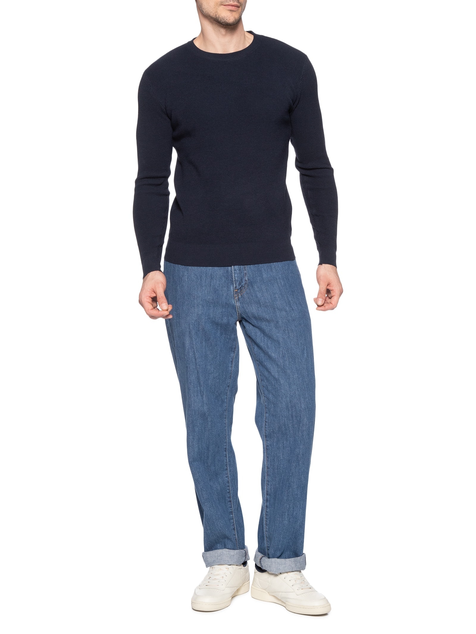 Suéter Masculino Tricot Texturizado Gola Redonda Azul Basiq Men