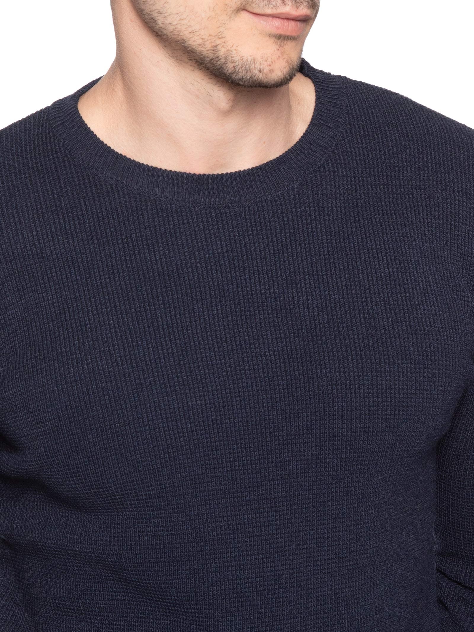 Suéter Masculino Tricot Texturizado Gola Redonda Azul Basiq Men
