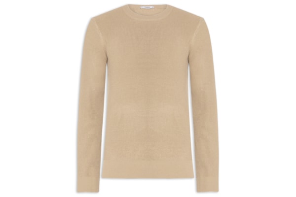Suéter Masculino Tricot Texturizado Gola Redonda - Bege