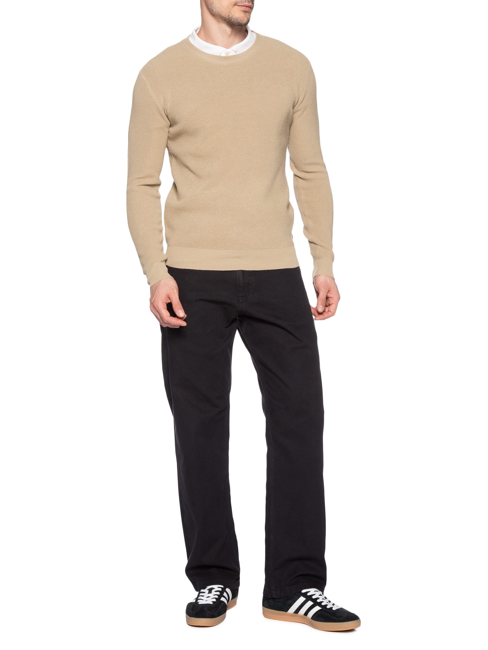 Suéter Masculino Tricot Texturizado Gola Redonda Bege Basiq Men