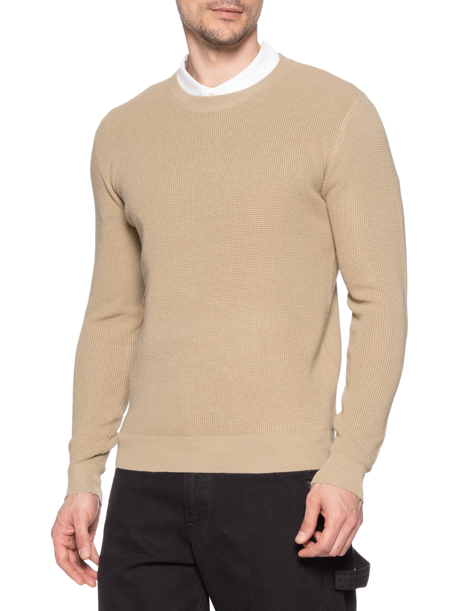 Suéter Masculino Tricot Texturizado Gola Redonda Bege Basiq Men