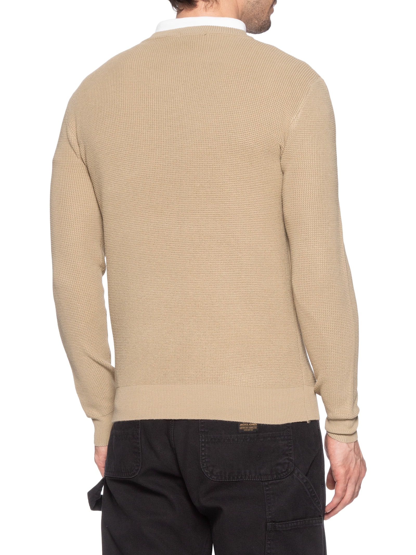 Suéter Masculino Tricot Texturizado Gola Redonda Bege Basiq Men