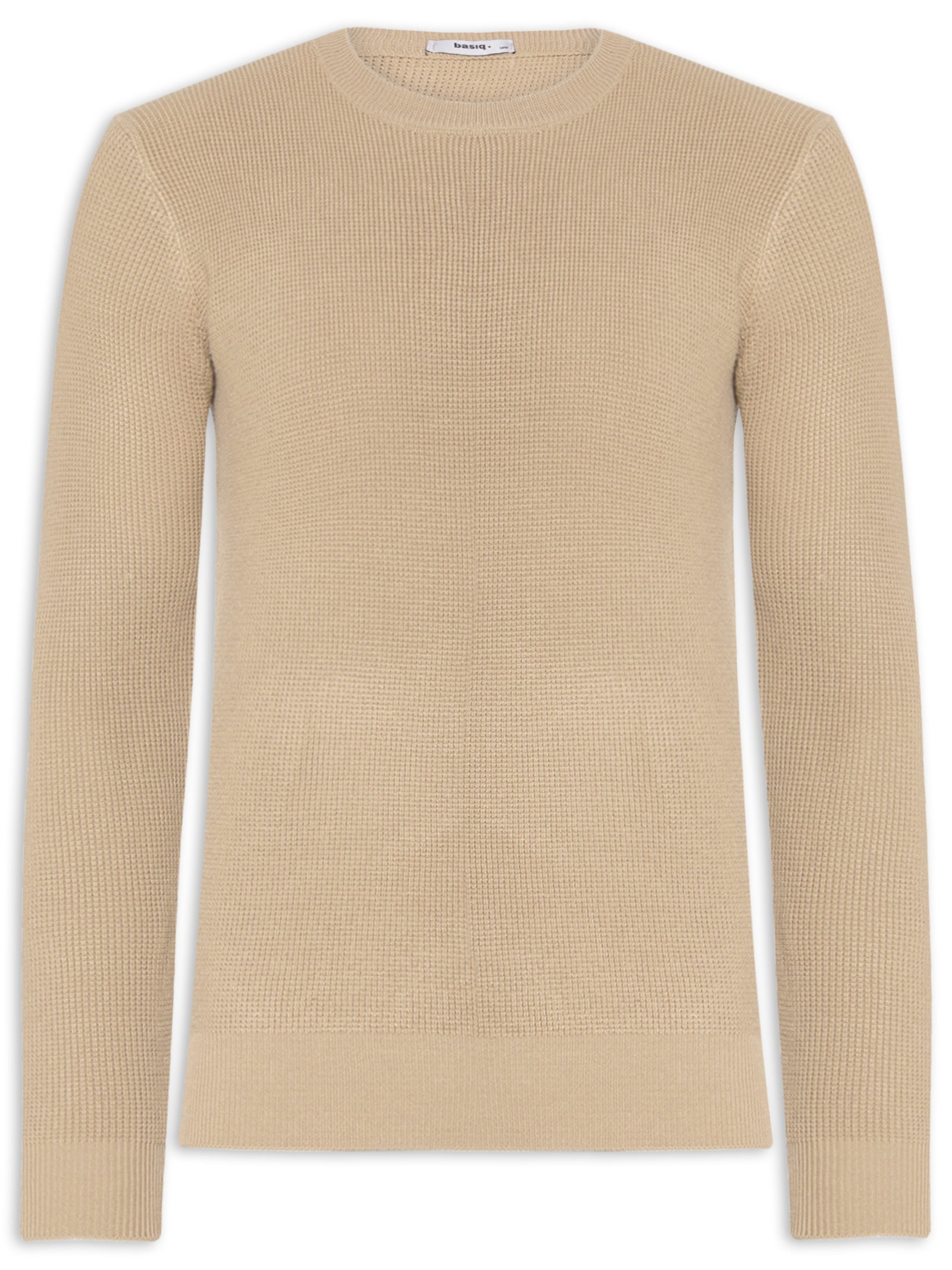 Suéter Masculino Tricot Texturizado Gola Redonda Bege Basiq Men