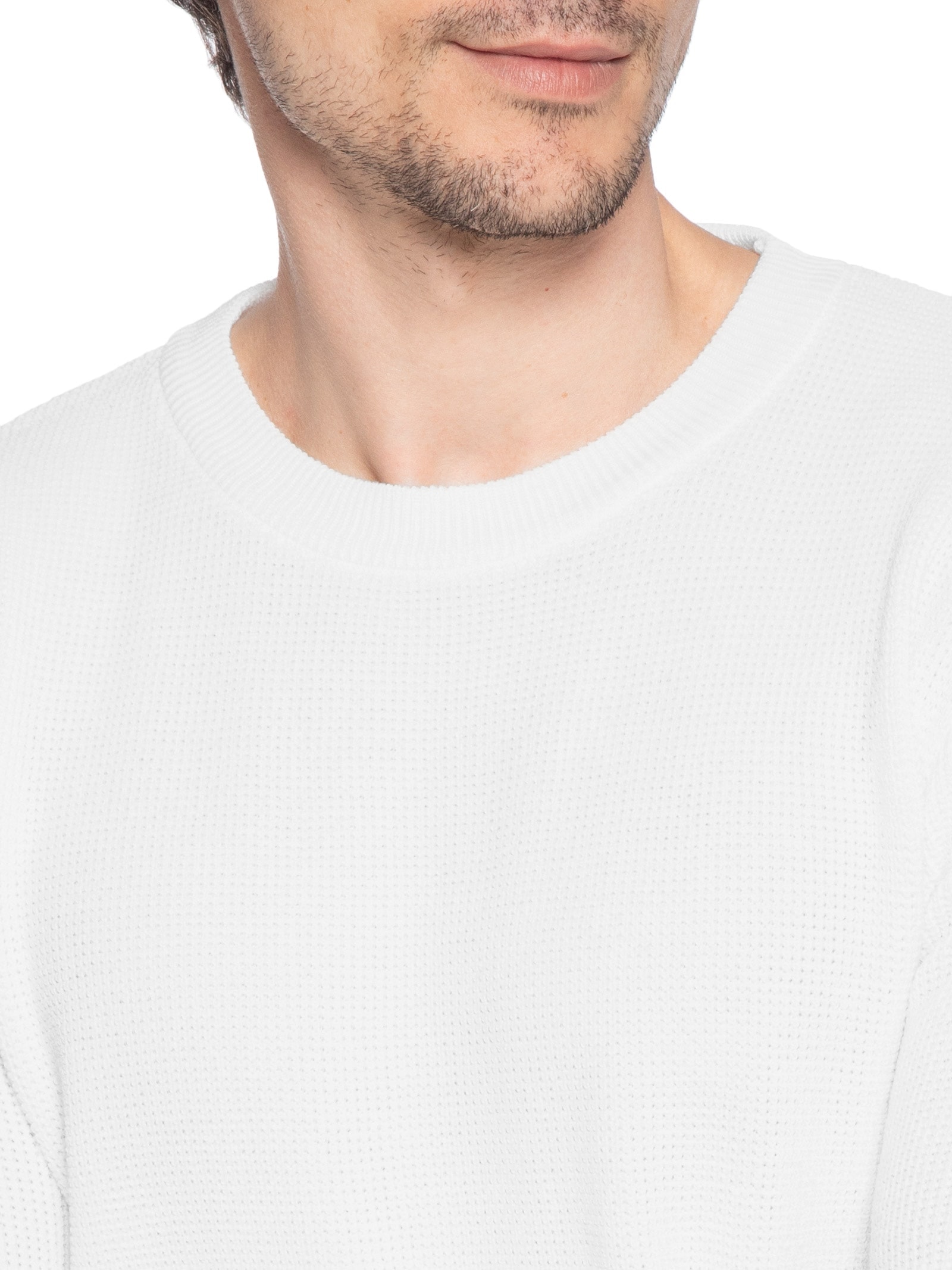 Suéter Masculino Tricot Texturizado Gola Redonda Branco Basiq Men