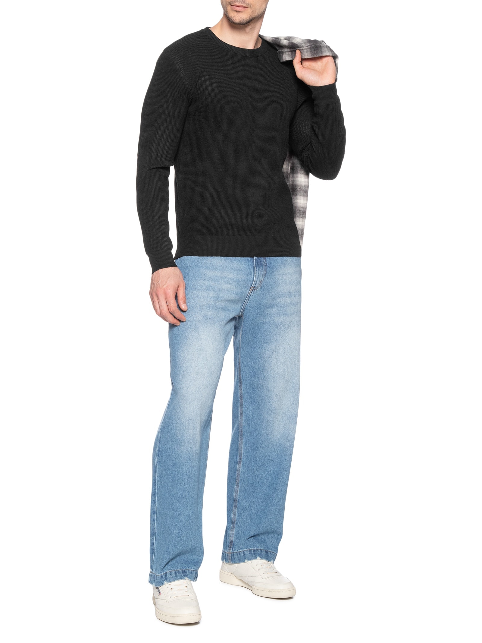 Suéter Masculino Tricot Texturizado Gola Redonda Preto Basiq Men