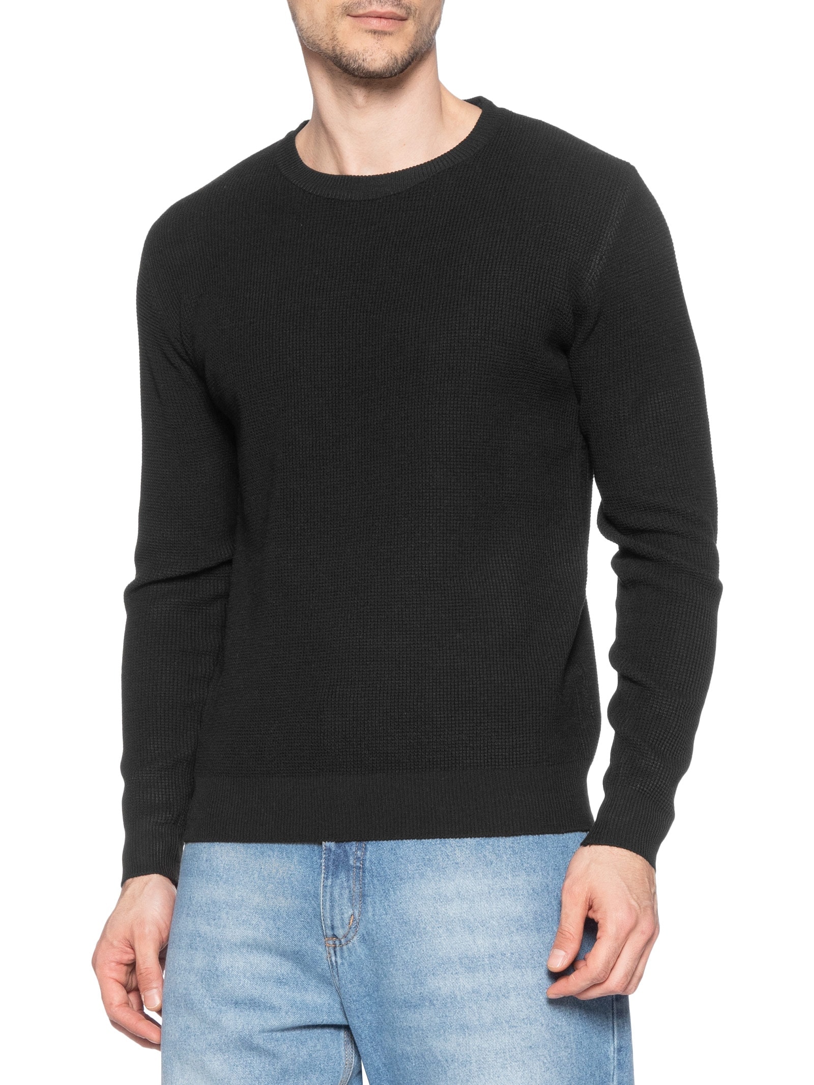 Suéter Masculino Tricot Texturizado Gola Redonda Preto Basiq Men