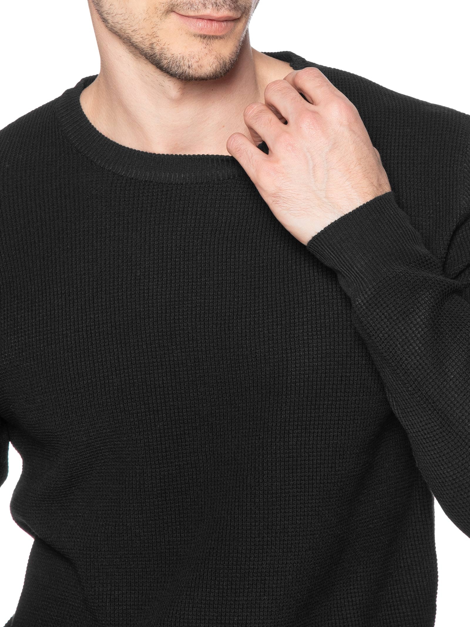 Suéter Masculino Tricot Texturizado Gola Redonda Preto Basiq Men