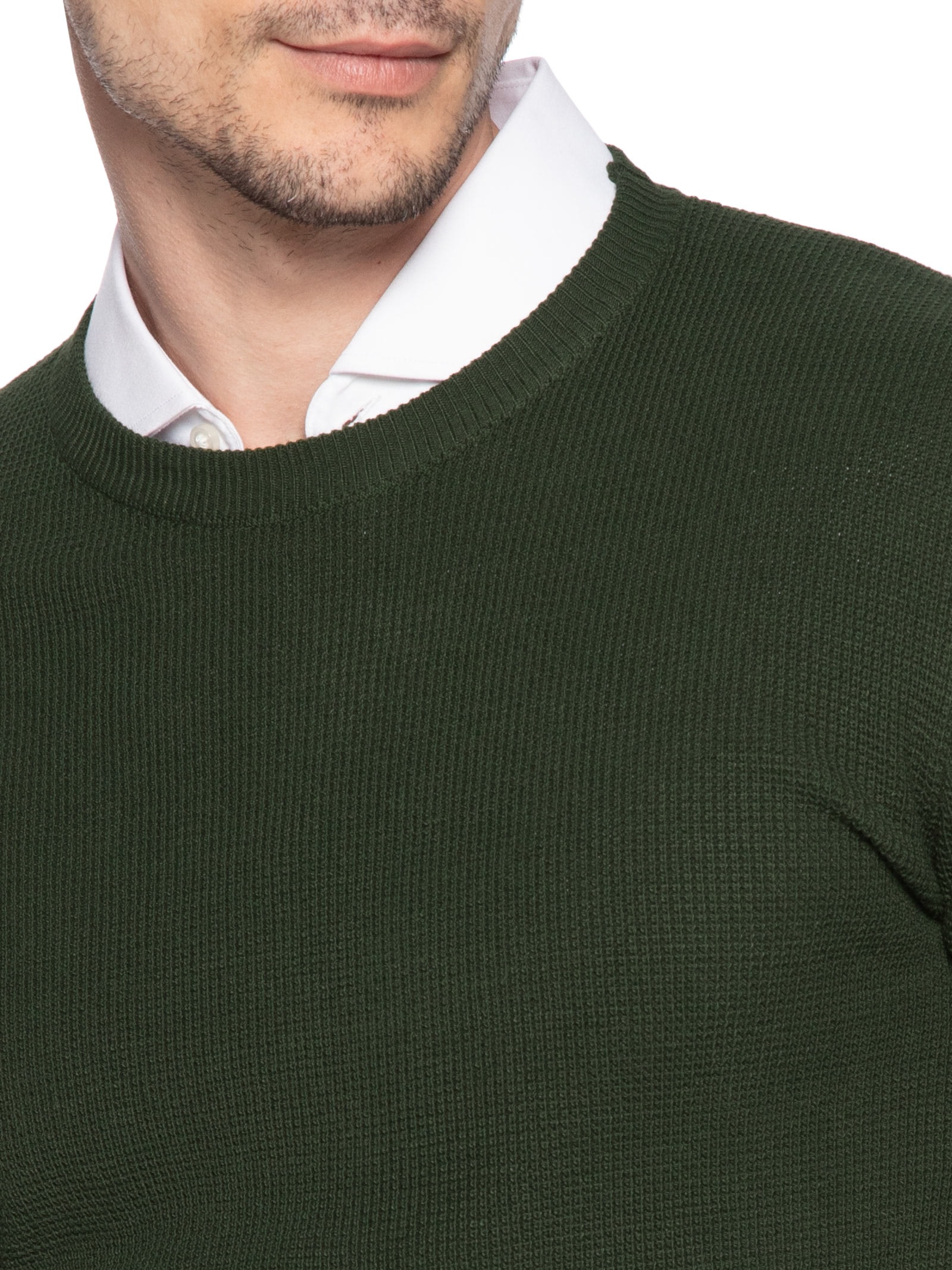 Suéter Masculino Tricot Texturizado Gola Redonda Verde Basiq Men