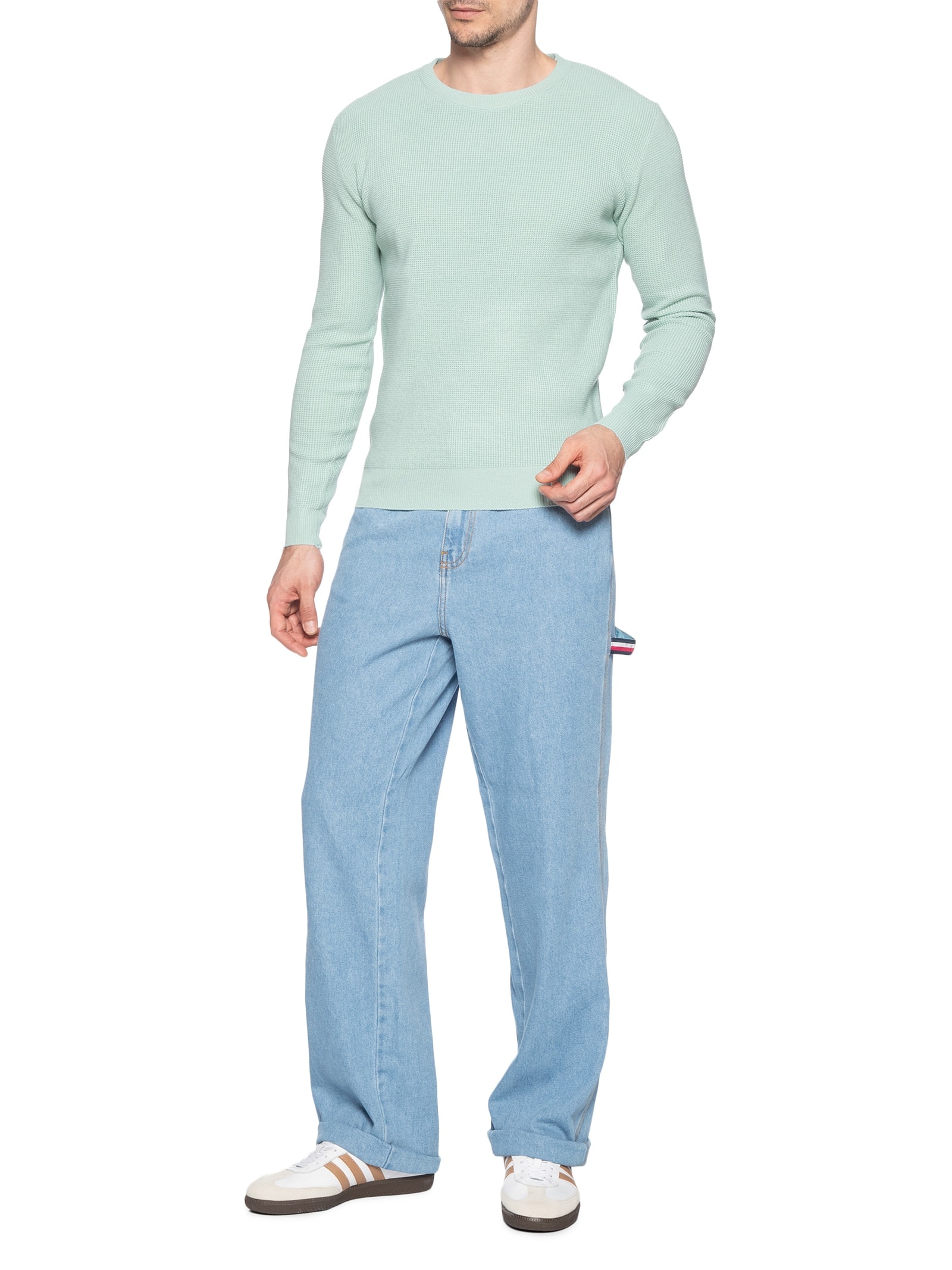 Suéter Masculino Tricot Texturizado Gola Redonda Verde Basiq Men