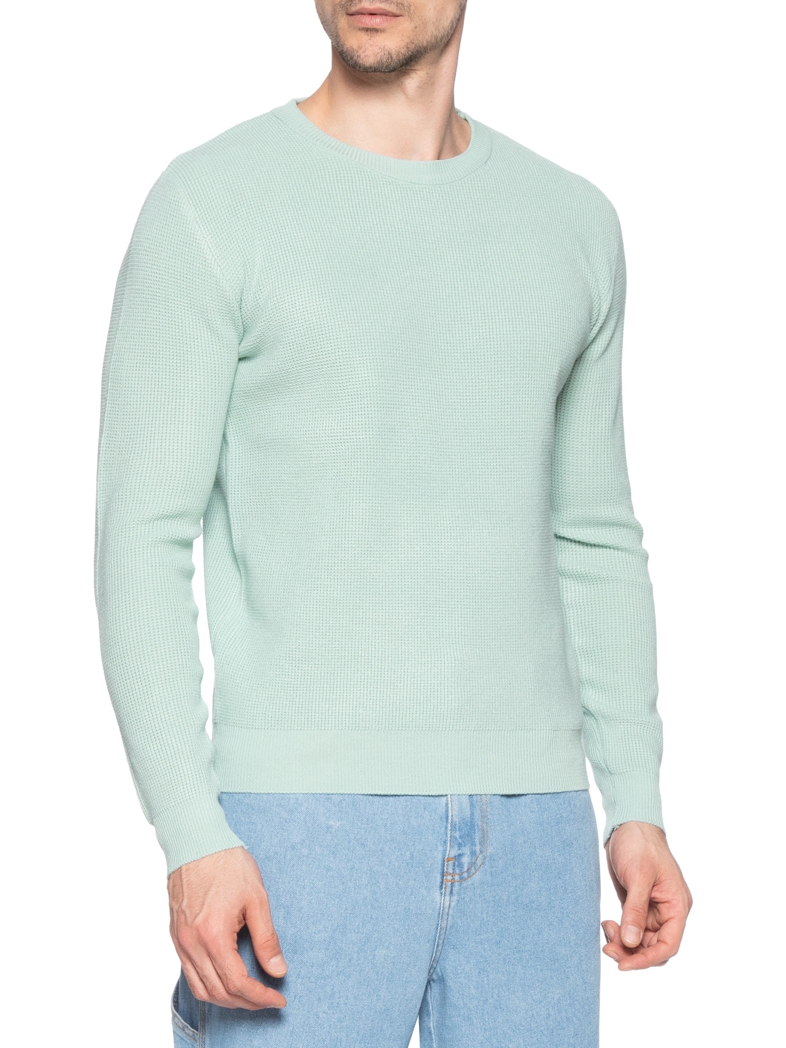 Suéter Masculino Tricot Texturizado Gola Redonda Verde Basiq Men