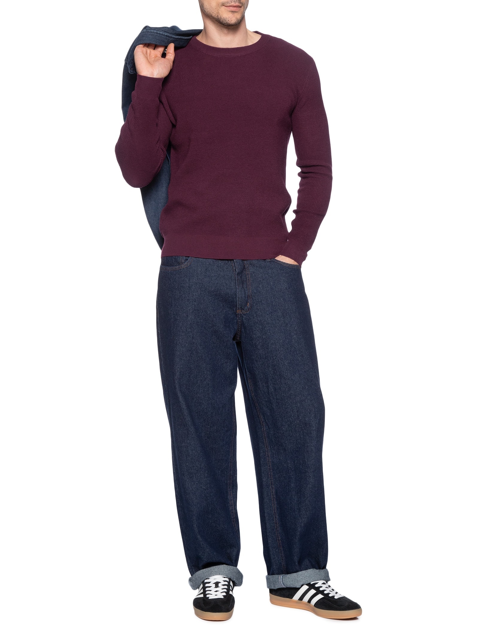 Suéter Masculino Tricot Texturizado Gola Redonda Vinho Basiq Men