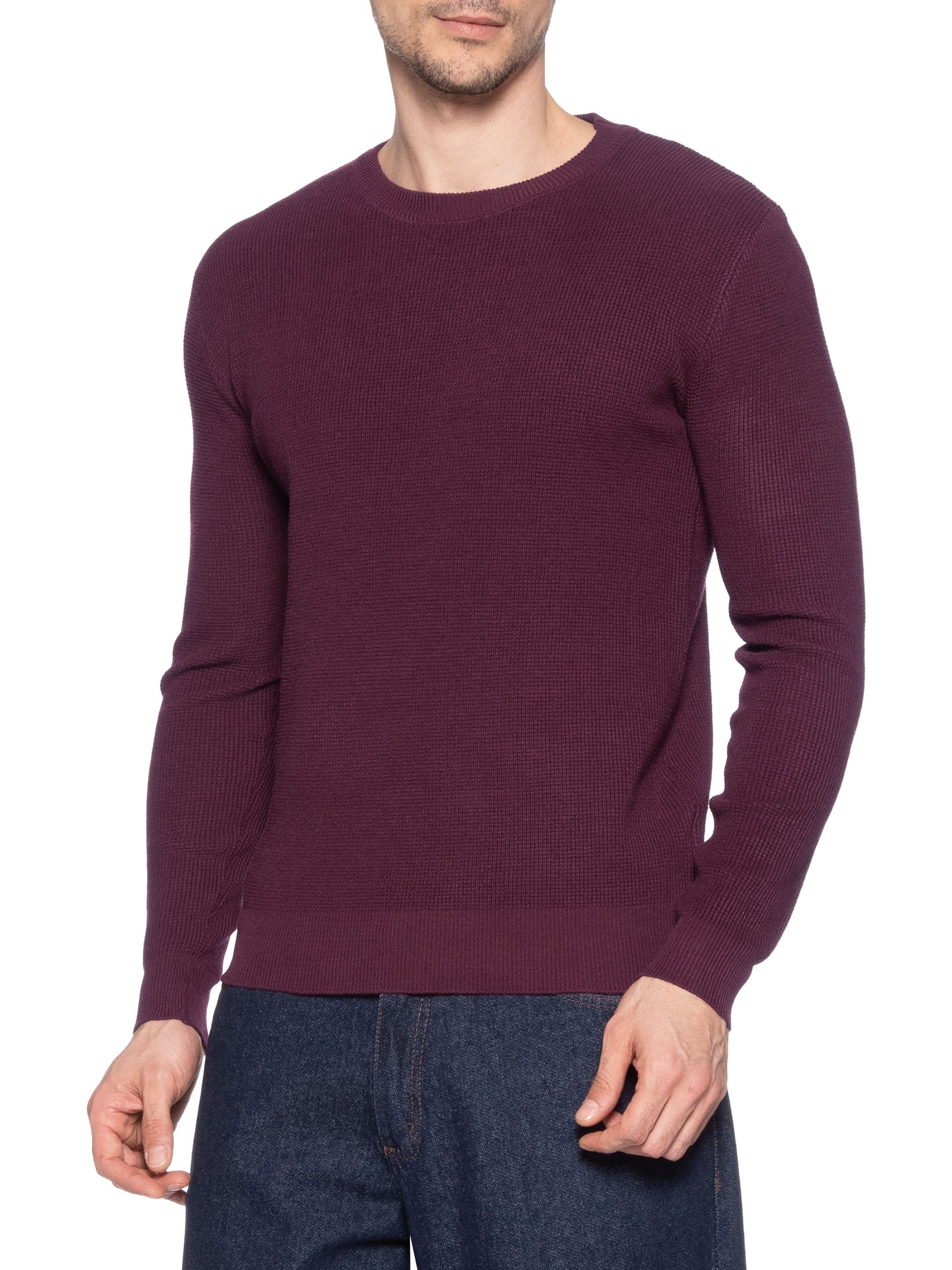 Suéter Masculino Tricot Texturizado Gola Redonda Vinho Basiq Men