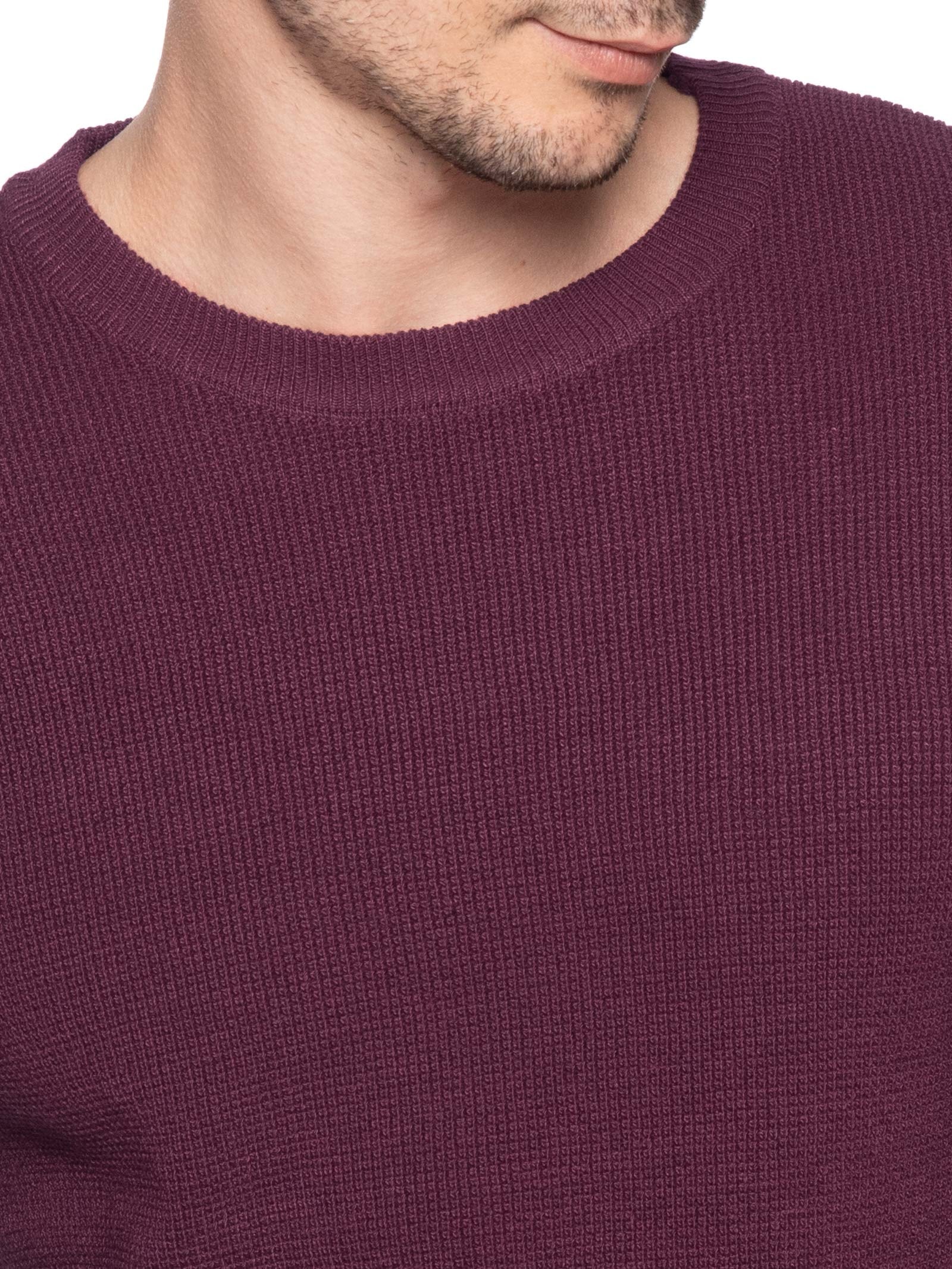 Suéter Masculino Tricot Texturizado Gola Redonda Vinho Basiq Men