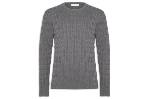 Suéter Masculino Tricot Trançado - Cinza