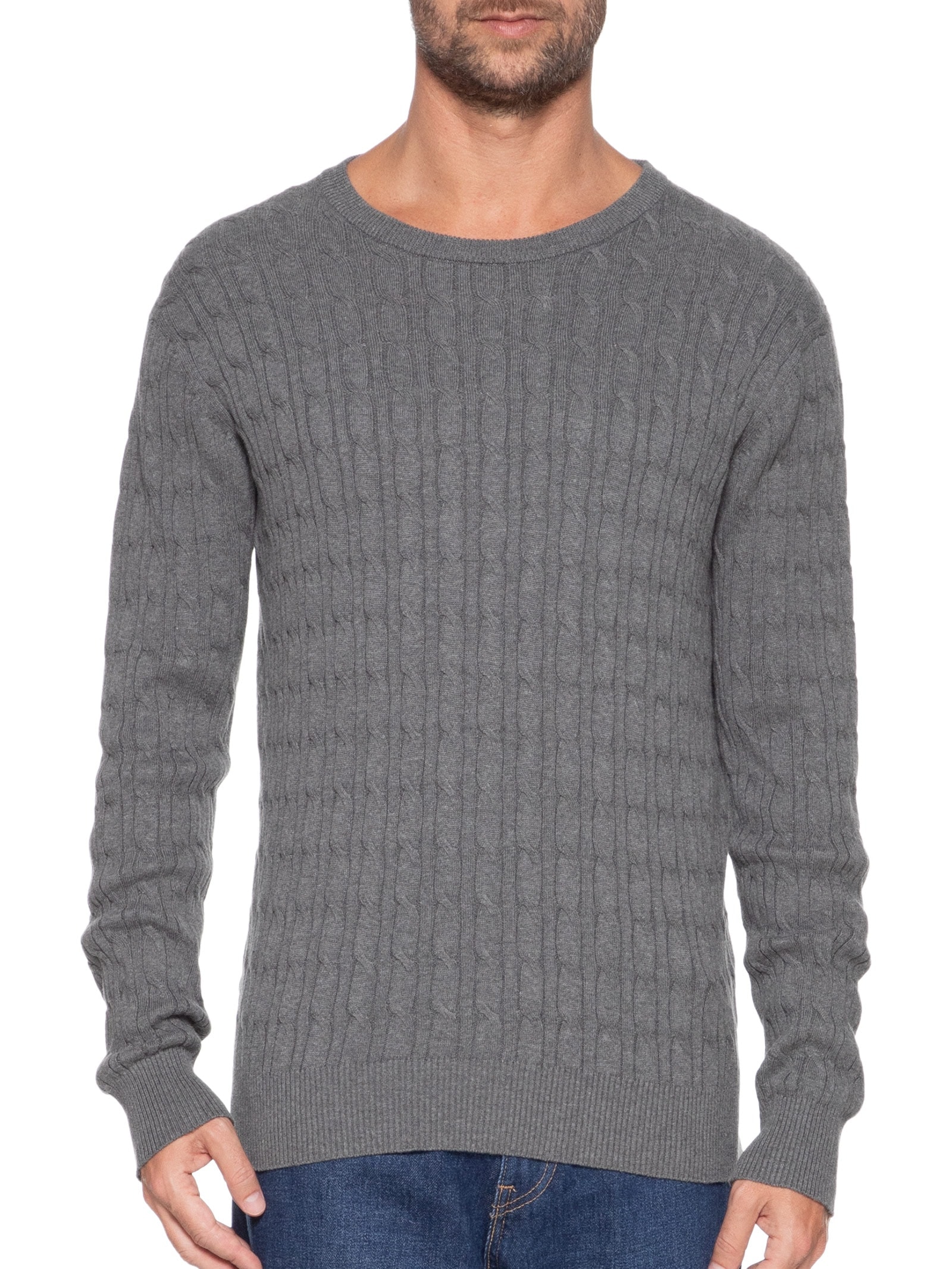 Suéter Masculino Tricot Trançado Cinza Hering