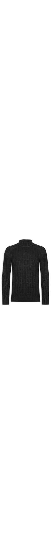 Suéter Masculino Tricot Trançado Gola Alta - Preto