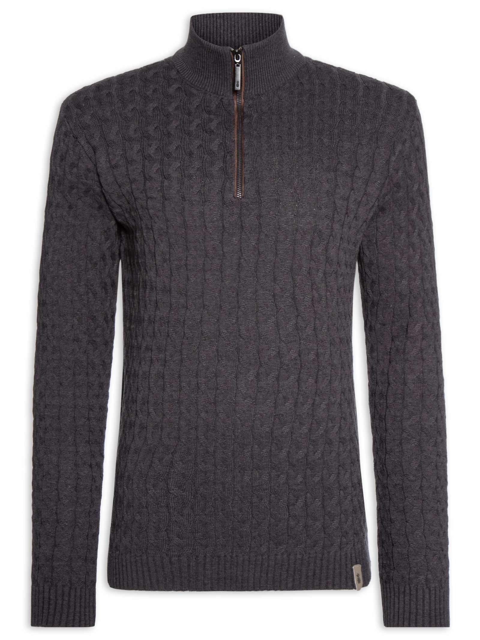 Suéter Masculino Tricot Trançado Half Zíper Preto Pineapple
