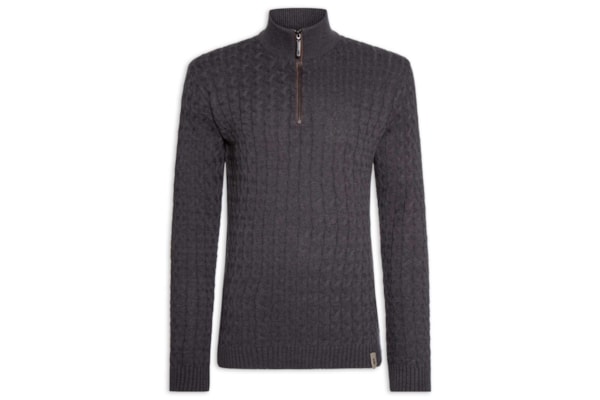 Suéter Masculino Tricot Trançado Half Zíper - Preto