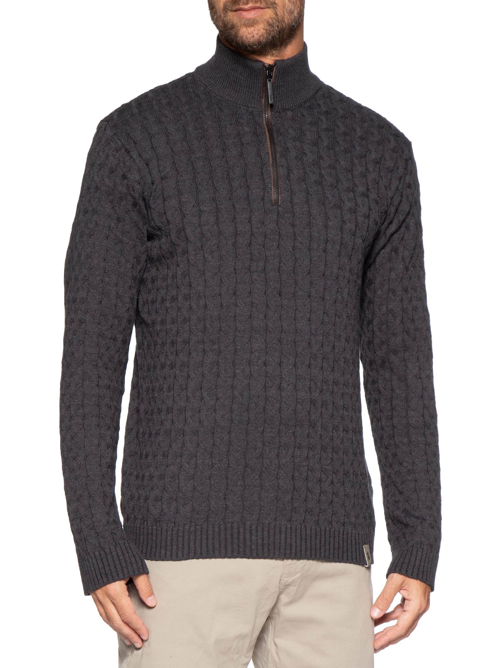 Suéter Masculino Tricot Trançado Half Zíper Preto Pineapple