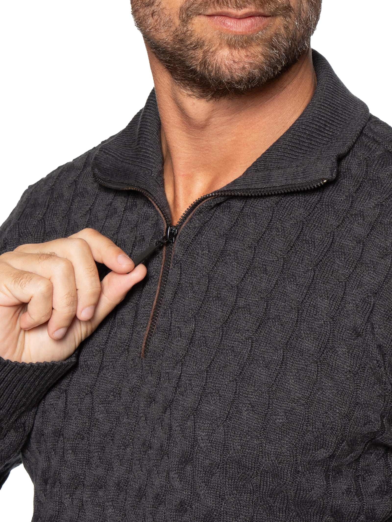 Suéter Masculino Tricot Trançado Half Zíper Preto Pineapple