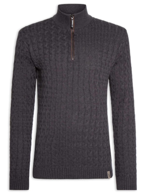 Suéter Masculino Tricot Trançado Half Zíper – Preto