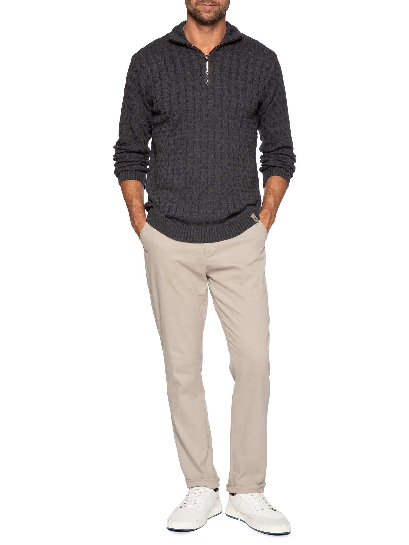 Suéter Masculino Tricot Trançado Half Zíper – Preto Pineapple