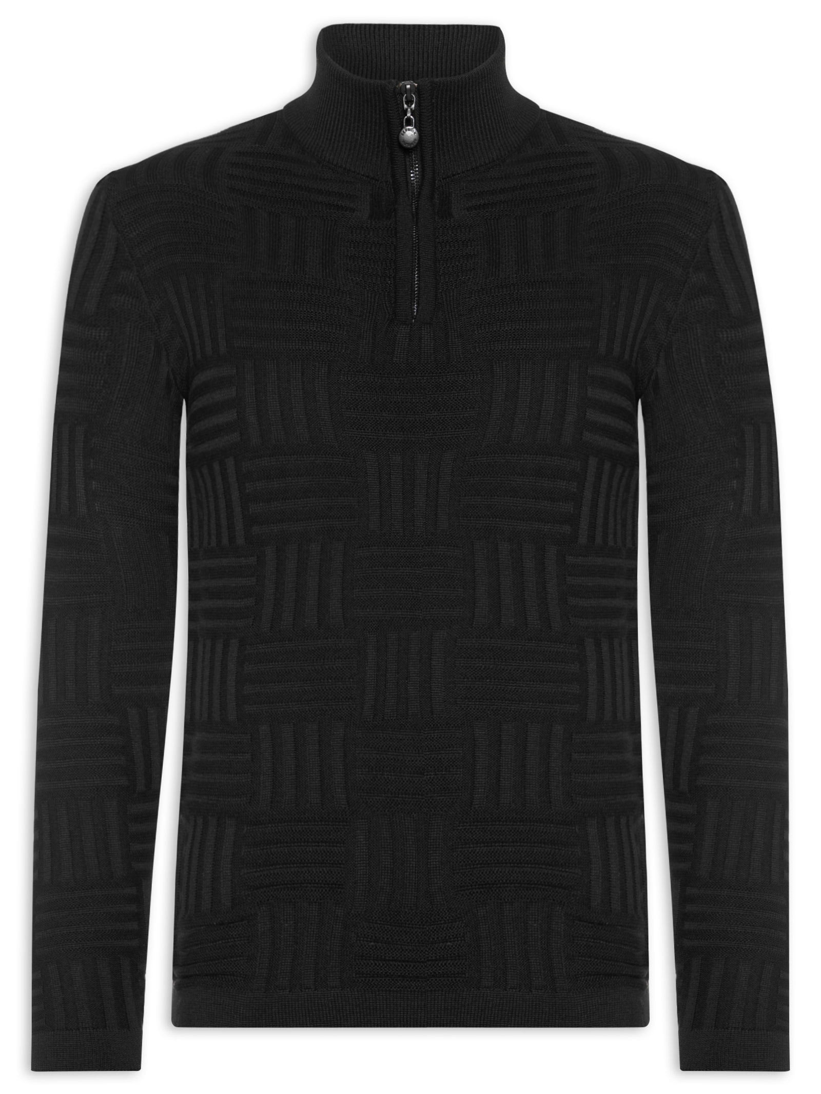Suéter Masculino Tricot Tresse Meio Zíper Preto Sergio K
