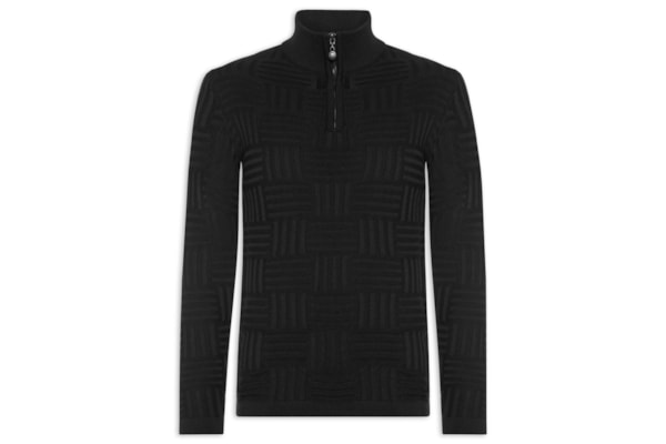 Suéter Masculino Tricot Tresse Meio Zíper - Preto