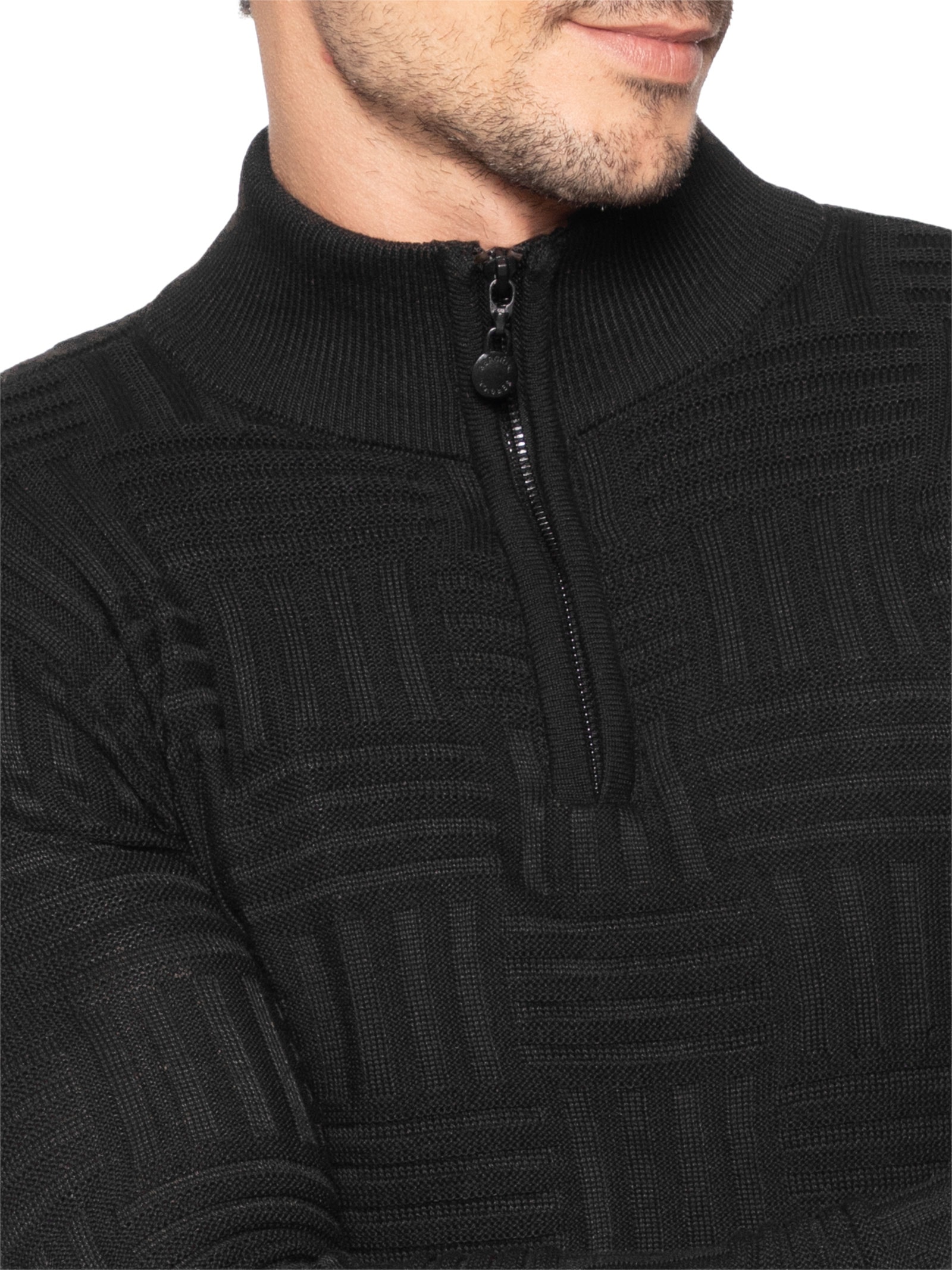 Suéter Masculino Tricot Tresse Meio Zíper - Preto - Sergio K