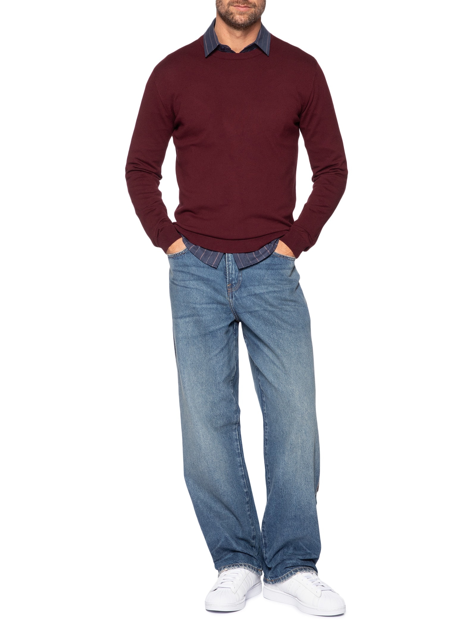Suéter Masculino Tricot Viscose Com Logo Vermelho Calvin Klein Jeans