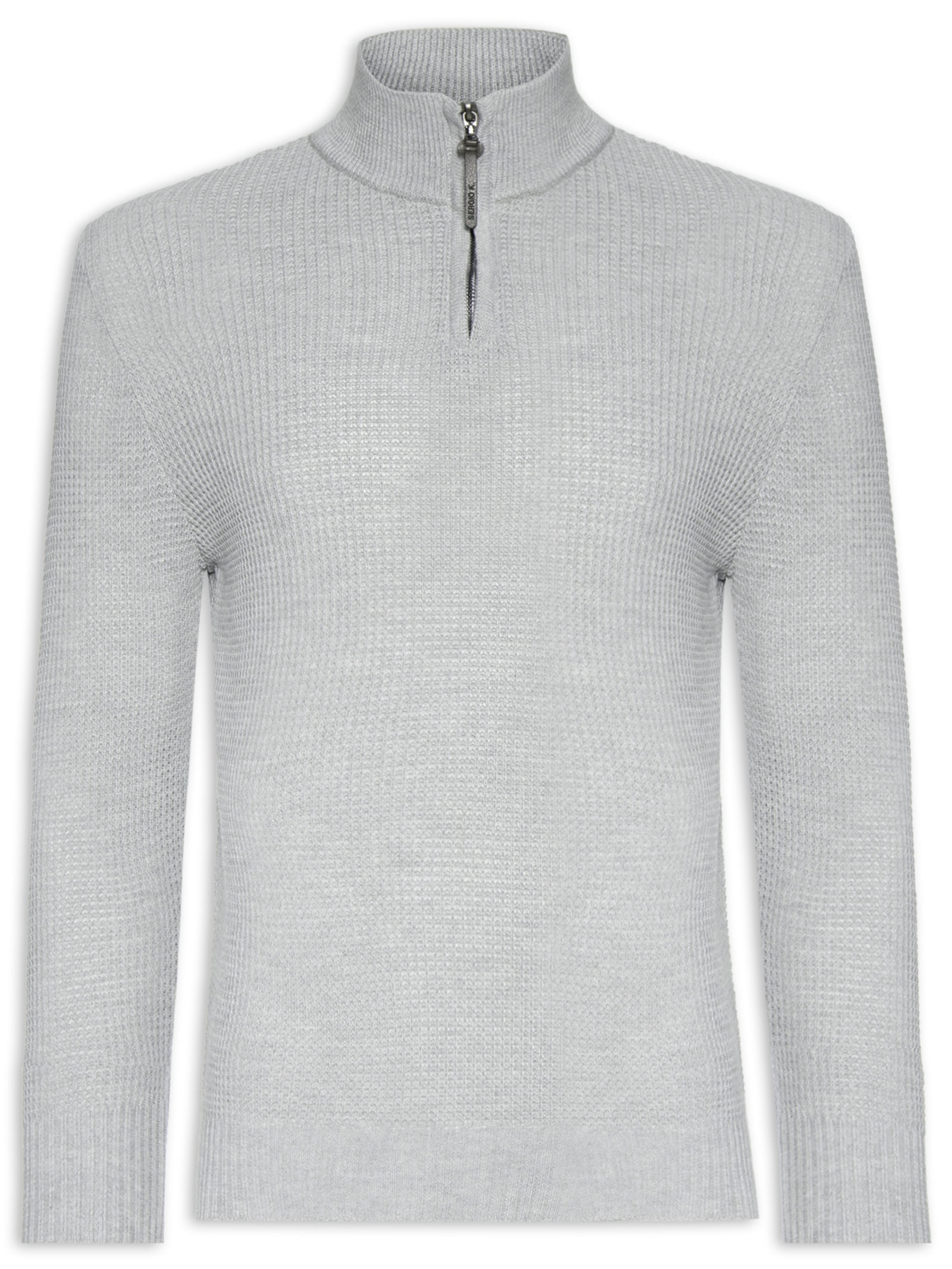 Suéter Masculino Tricot Waffle Meio Zíper Cinza Sergio K