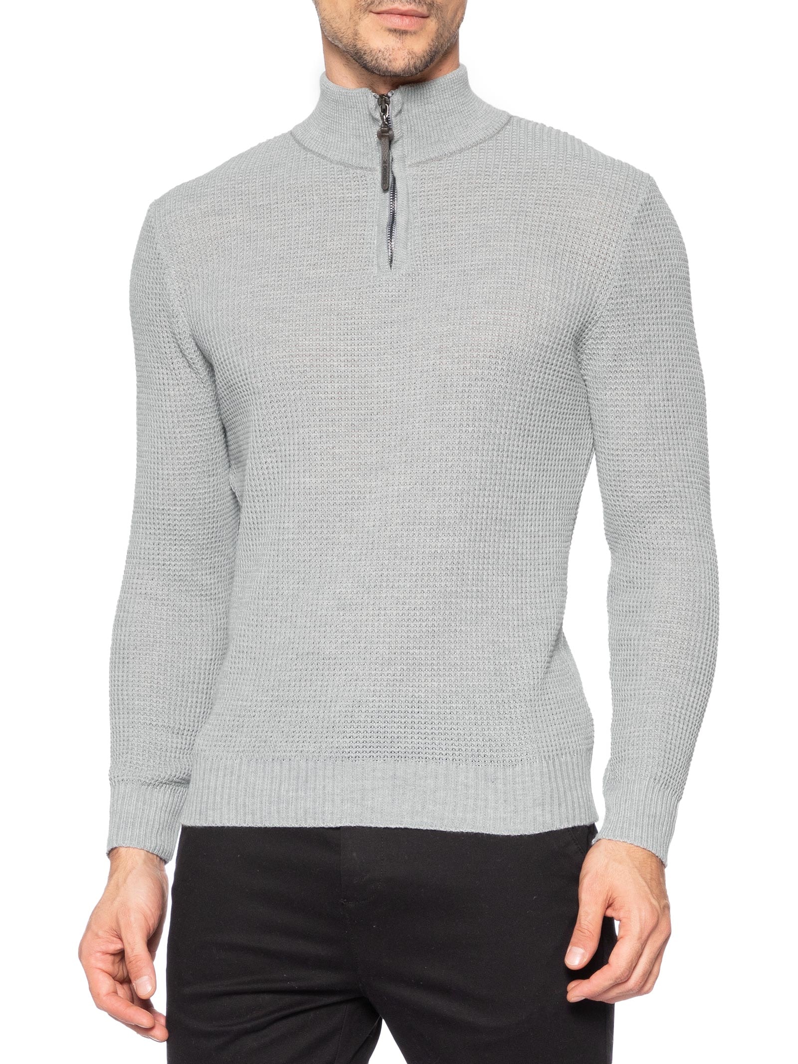 Suéter Masculino Tricot Waffle Meio Zíper Cinza Sergio K