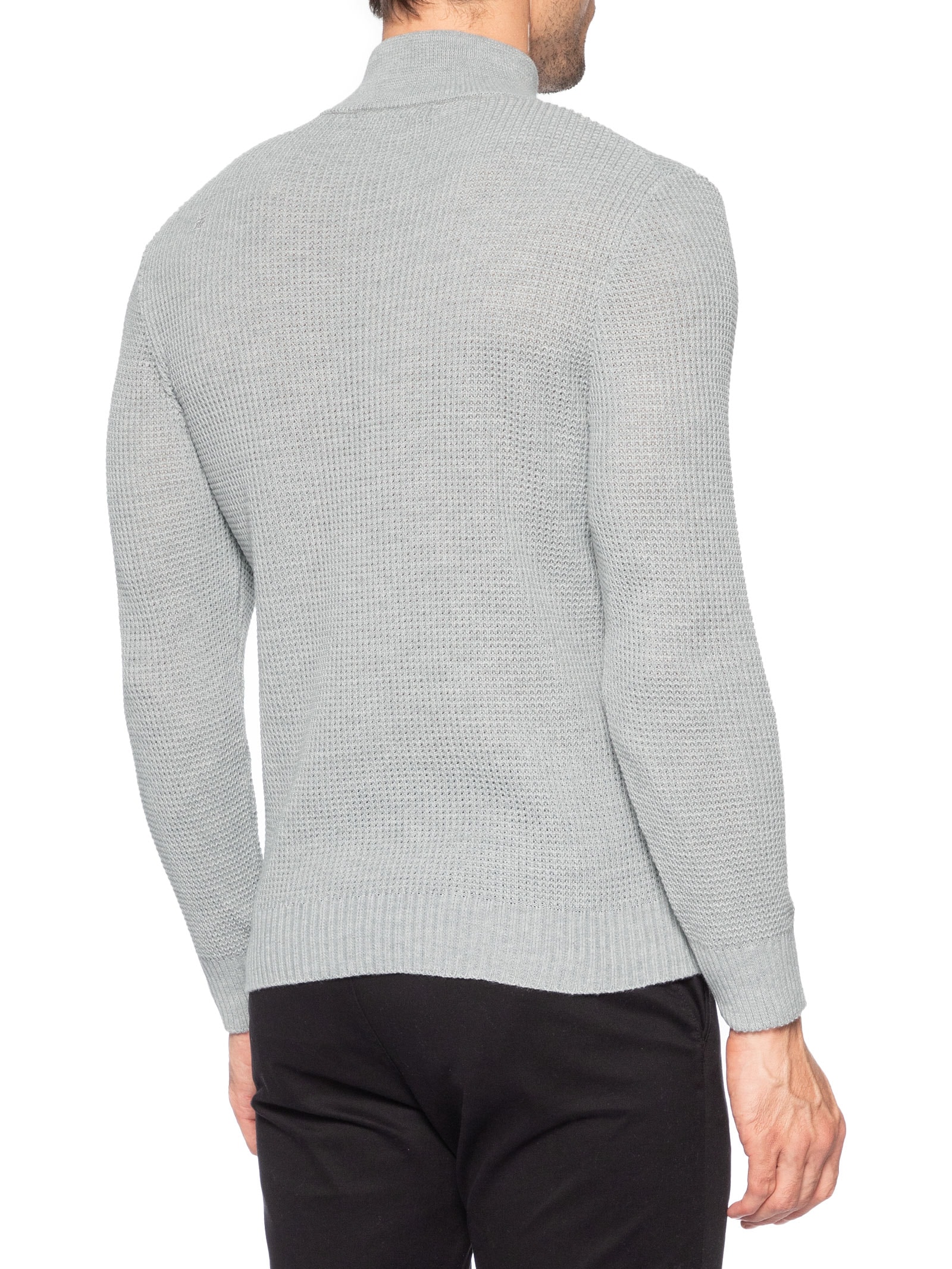 Suéter Masculino Tricot Waffle Meio Zíper Cinza Sergio K