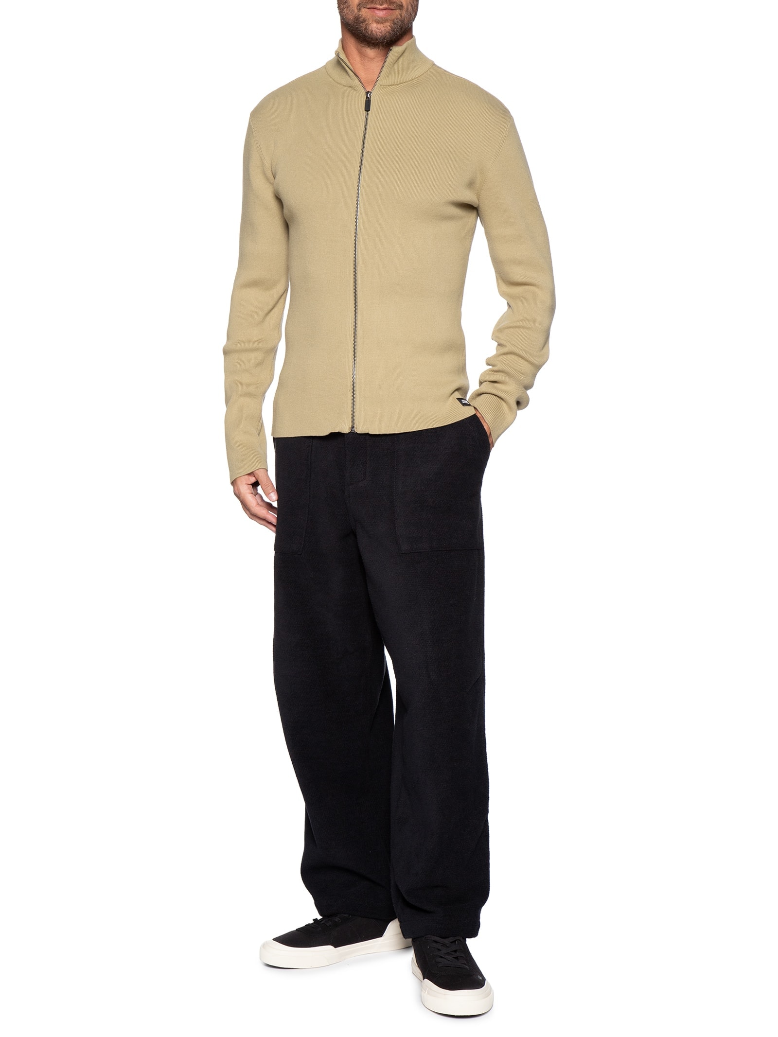 Suéter Masculino Tricot Zíper Bege Osklen
