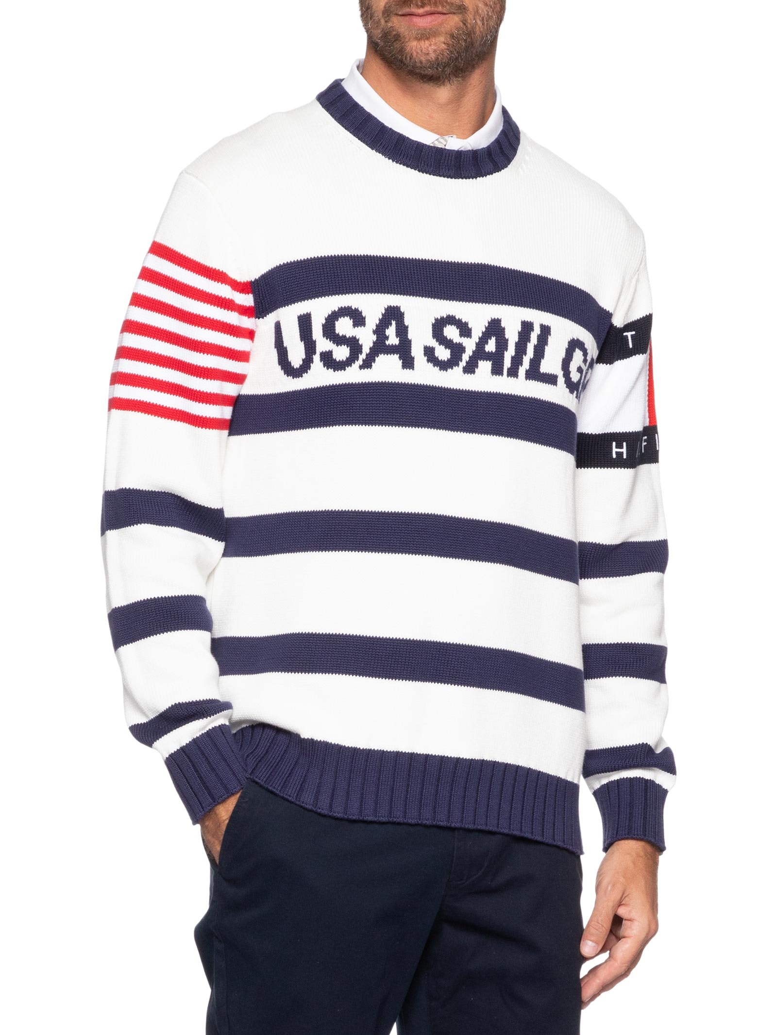 Suéter Masculino US Sailgp Marine Stripe Branco Tommy Hilfiger