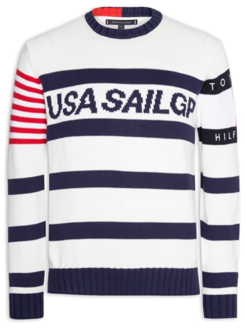 Suéter Masculino US Sailgp Marine Stripe - Branco