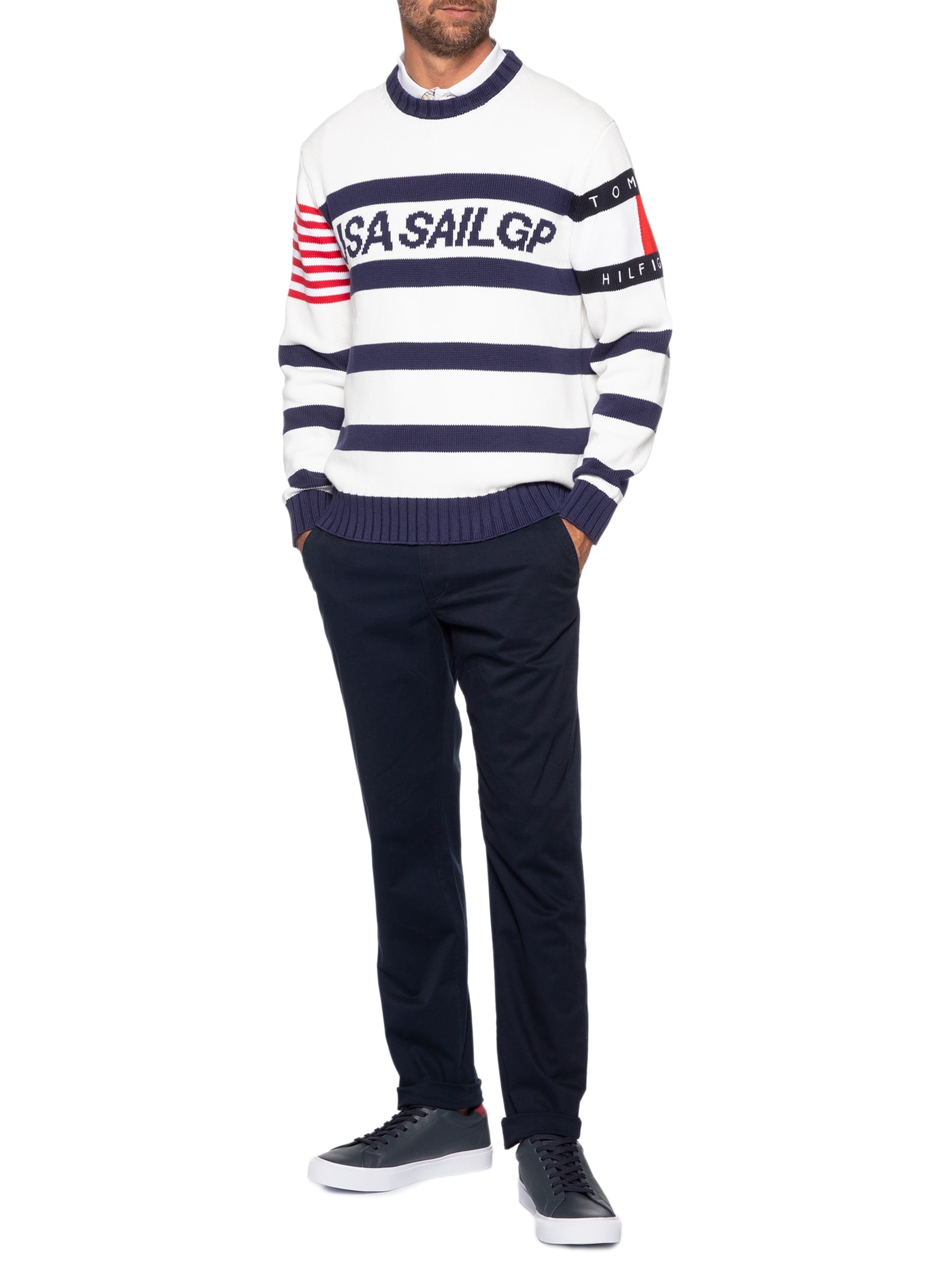 Suéter Masculino US Sailgp Marine Stripe Branco Tommy Hilfiger