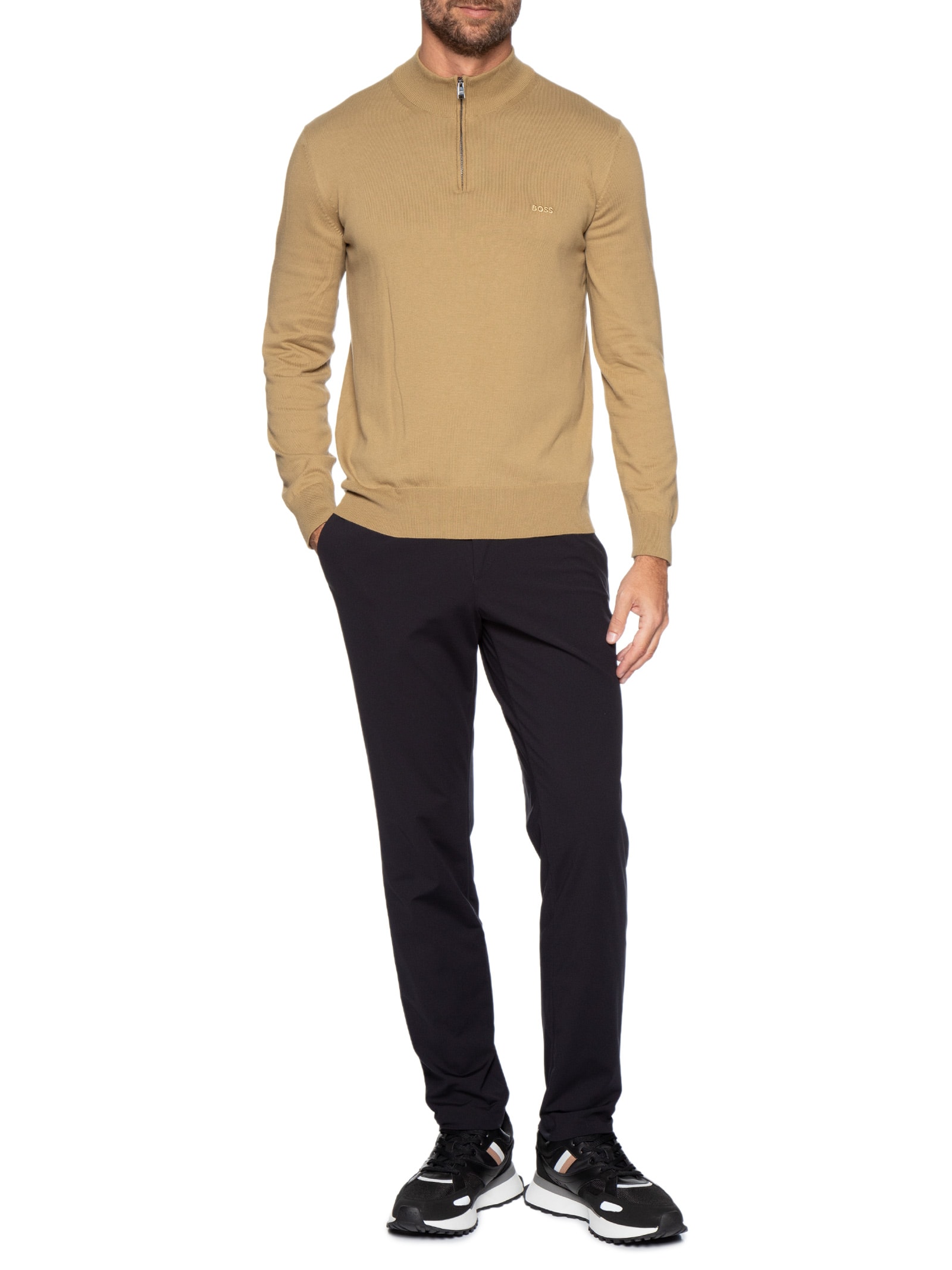 Suéter Masculino Zip-Neck Padro-L Bege Boss