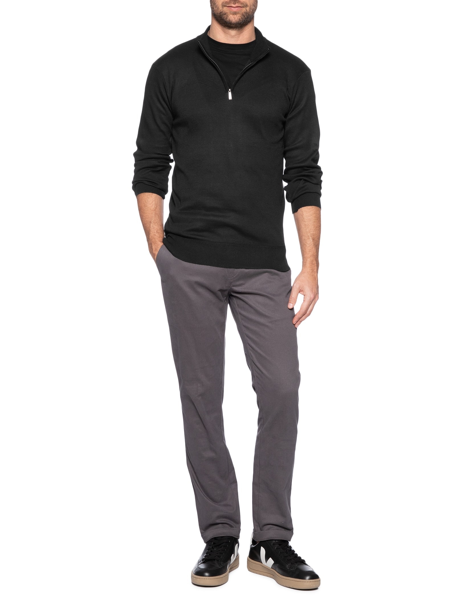 Suéter Masculino Zíper Preto '2 Essential