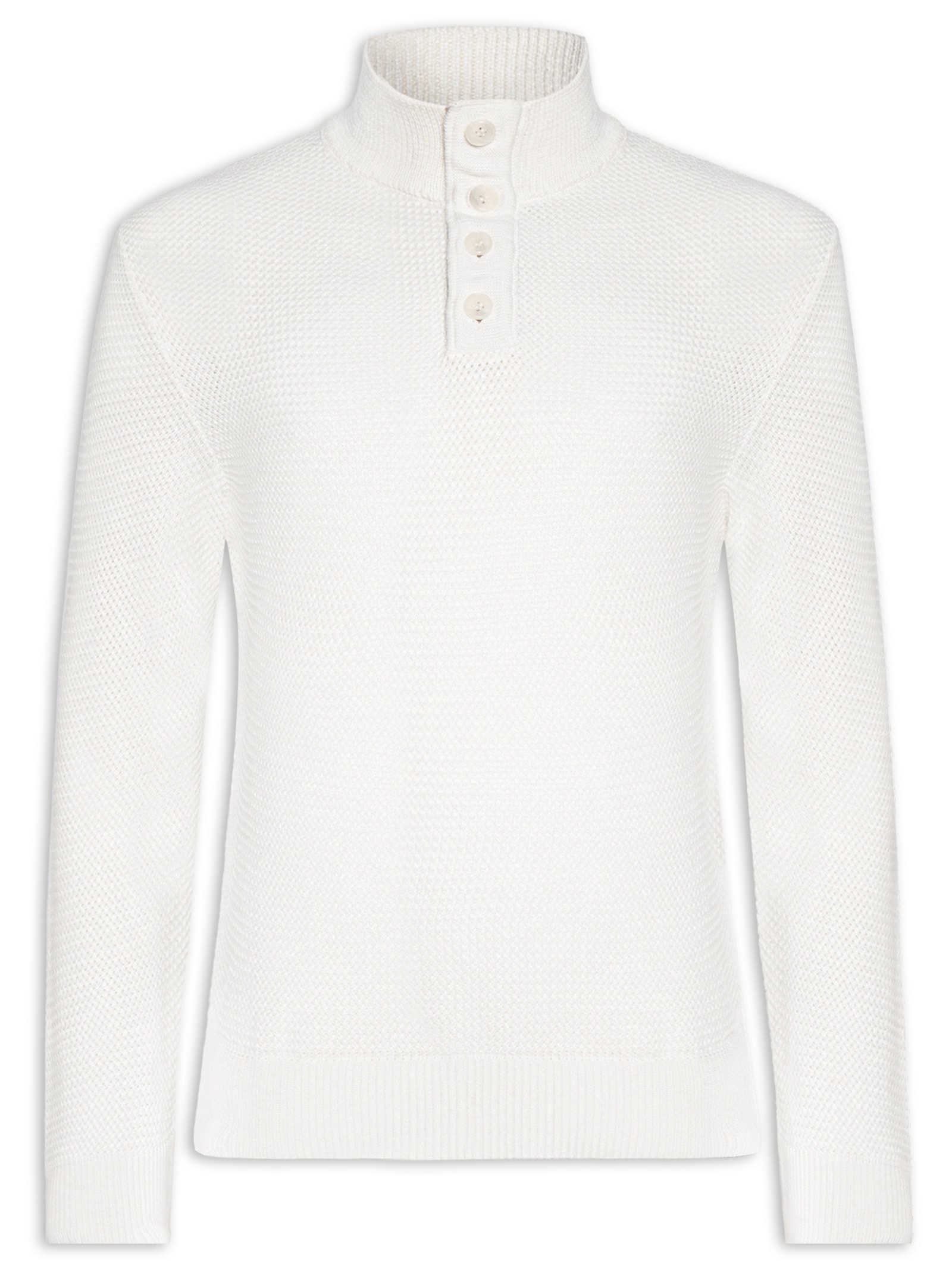 Suéter Tricot Camurça Meio Botão Branco Sergio K