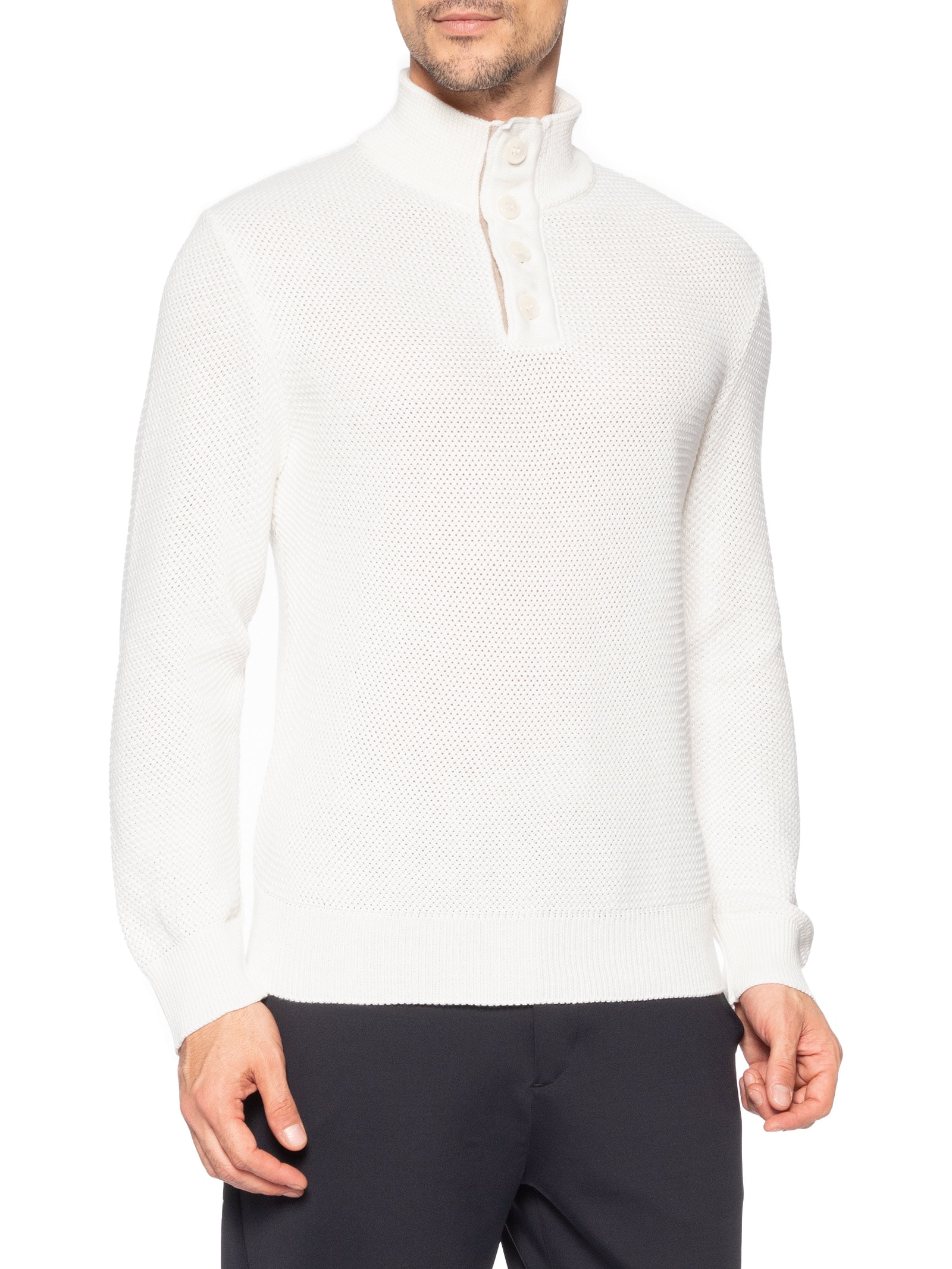Suéter Tricot Camurça Meio Botão Branco Sergio K